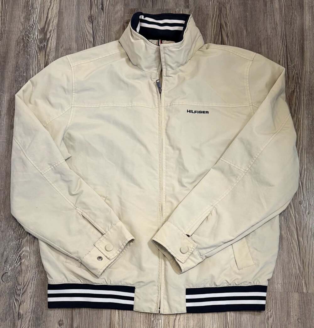 Tommy Hilfiger Bomber Jacket Size L Khaki Beige Full Zip
